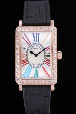 Franck Muller Long Island Classic Color Dreamas White Dial Diamonds Case Black Leather Band 622374
