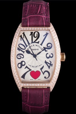Franck Muller Heart Diamond Gold Bezel Purple Leather Band 621592