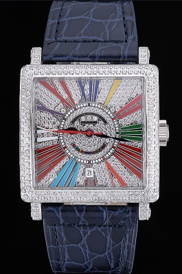 Franck Muller Master Square Color Dreams Diamonds Dial Diamonds Case Blue Leather Strap 622359