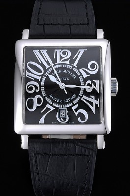 Franck Muller Master Square Black Dial Silver Case Black Leather Band 622353