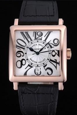 Franck Muller Master Square White Dial Gold Case Black Leather Band 622354
