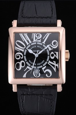 Franck Muller Master Square Black Dial Gold Case Black Leather Band 622355