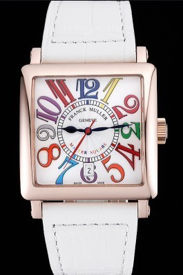 Franck Muller Master Square Color Dreams White Dial Gold Case White Leather Band 622360