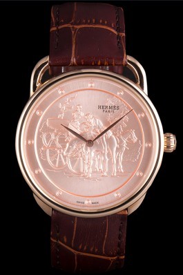 Hermes Classic Croco Leather Strap Rose Gold Dial 801399