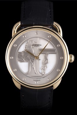 Hermes Classic Croco Leather Strap Silver Dial 801401
