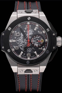 Hublot Big Bang Ferrari Black Dial And Bezel Stainless Steel Case Black Leather Strap 622767