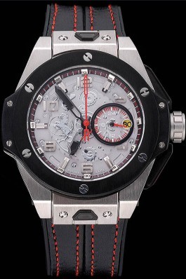 Hublot Big Bang Ferrari Silver Dial Black Bezel Stainless Steel Case Black Leather Strap 622766