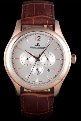 Jaeger Lecoultre Master Chronograph Gold Bezel Brown Leather Band 621610