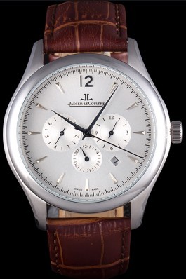 Jaeger Lecoultre Master Chronograph Silver Bezel Brown Leather Band 621612