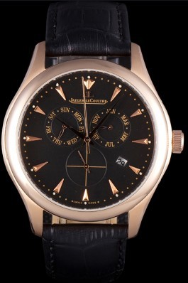 Jaeger Lecoultre Master Gold Bezel Black Leather Band 621616