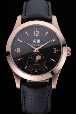 Jaeger LeCoultre Master Black Dial Black Leather Band Stainless Steel Bezel 622081