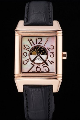 Jaeger le Top Replica 9073 Coultre Reverso Squadro Lady Black Leather Strap Pearl Dial 41966