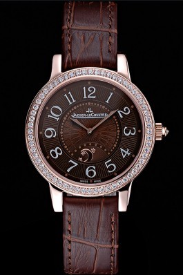 Jaeger LeCoultre Rendez-Vous Brown Dial Brown Leather Strap Rose Gold Diamond Bezel 622084