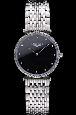 Longines La Grande Classique Stainless Steel Black Dial Diamond Bezel Homme 622107