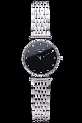Longines La Grande Classique Stainless Steel Black Dial Diamond Bezel Femme 622108