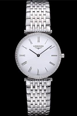 Longines La Grande Classique Stainless Steel White Dial Diamond Bezel Homme 622109