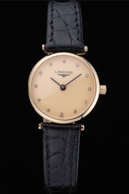 Longines La Grande Classique Champagne Dial Black Leather Band Diamond Markers Femme 622122