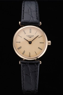 Longines La Grande Classique Champagne Dial Black Leather Band Femme 622124