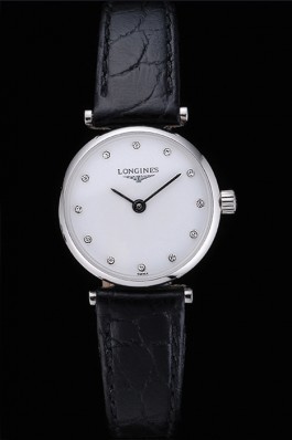 Longines La Grande Classique White Dial Black Leather Band Diamond Markers Femme 622126