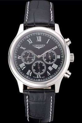 Longines Master Collection Black Leather Strap Black Dial 80224