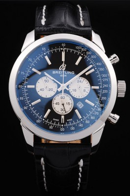 Breitling Top Replica 7911 Black Crocodile Leather Strap Transocean Black Dial Black Leather Strap Polished Stainless Steel Bezel