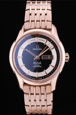 Omega Swiss DeVille Rose Gold Bezel Black Dial 7595