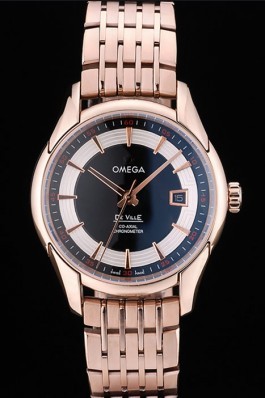 Omega Swiss DeVille Rose Gold Bezel Black Dial 7605