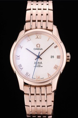 Omega Swiss DeVille Rose Gold Bezel Roman Numbers White Dial 7607