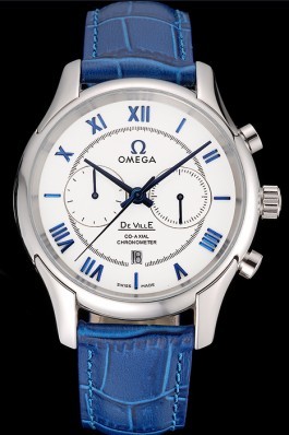 Omega DeVille Silver Bezel with White Dial and Blue Leather Strap 621568