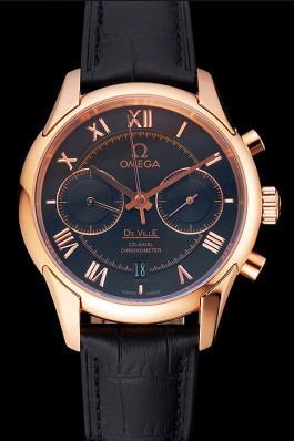 Omega DeVille Rose Gold Bezel with Black Dial and Black Leather Strap 621569