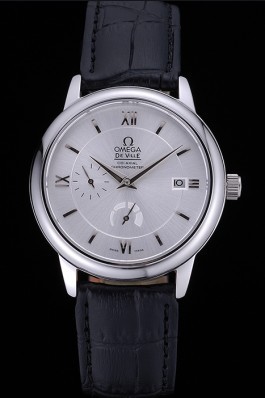 Omega DeVille Prestige Silver Dial Stainless Steel Case Black Leather Bracelet 622591