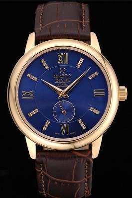 Omega DeVille Prestige Small Seconds Blue Dial Gold Case Brown Leather Bracelet 622601