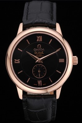 Omega DeVille Prestige Small Seconds Black Dial Gold Case Black Leather Bracelet 622602