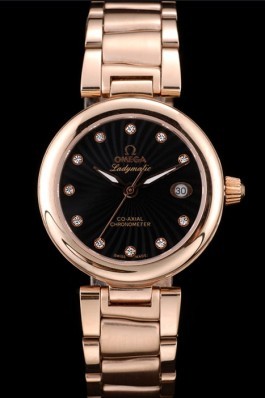 Omega DeVille Top Replica 9114 Ladymatic Rose Gold Stainless Steel Strap Black Dial