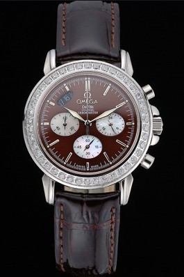 Omega De Ville Chronograph Brown Dial Stainless Steel Diamond Case Brown Leather Bracelet 622456