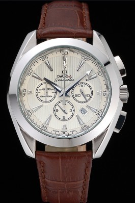 Omega Seamaster Aqua Terra Chronograph Ivory Dial Brown Leather Bracelet 622529