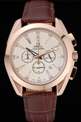 Omega Seamaster Aqua Terra Chronograph Ivory Dial Gold Case Brown Leather Bracelet 622530
