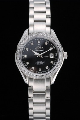 Omega Seamaster Aqua Terra Black Dial Diamond Case Stainless Steel Bracelet 622449
