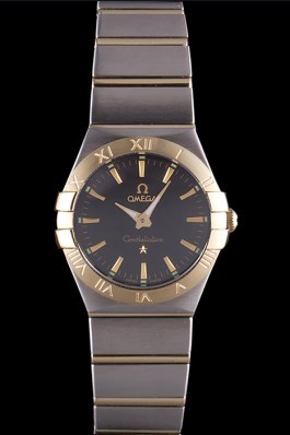 Omega Constellation Gold Bezel Black Dial Stainless Steel Band som85 621465