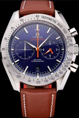 Omega Speedmaster Blue Dial Stainless Steel Case Brown Leather Strap 622807