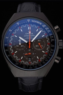 Omega Speedmaster Mark II Black And Red Dial Black Case Black Leather Strap 622814