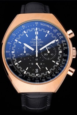 Omega Speedmaster Mark II Black Dial Gold Case Black Leather Strap 622815