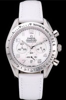 Omega Speedmaster Chronograph White Dial White Leather Bracelet 622452