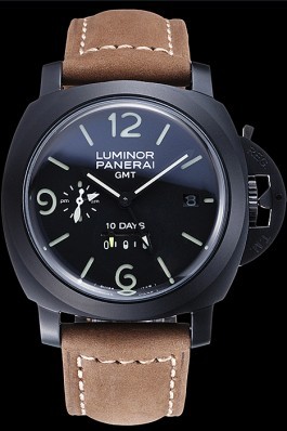 Panerai Luminor GMT Ion Plated Stainless Steel Bezel Khaki Leather Bracelet 622315
