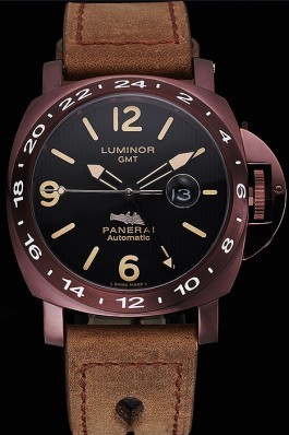 Panerai Luminor GMT Purple Stainless Steel Bezel Khaki Leather Bracelet 622308