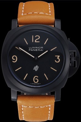 Panerai Luminor Ion Plated Stainless Steel Bezel Orange Leather Bracelet 622309