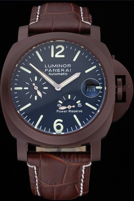Panerai Luminor Luxury Replica Brown Leather Strap Black Dial 3986748