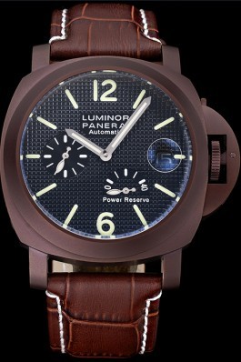 Panerai Luminor Luxury Replica Brown Leather Strap Black Dial 3986751