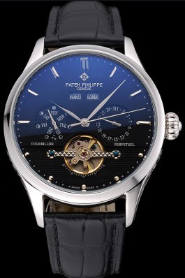 Patek Philippe Day Date Tourbillon Black Dial Stainless Steel Case Black Leather Strap 622839