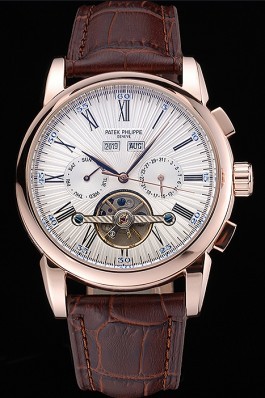 Patek Philippe Grand Complications Gold Case White Dial Roman Numerals Brown Leather Bracelet 622253